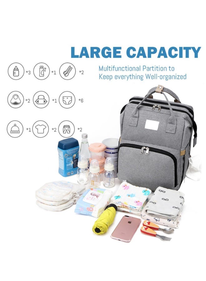 TAPIT 2 in 1 Diaper Bag Backpack Multi-Functional Travel Organizer With Foldable Bassinet Portable Crib Waterproof Large Capacity Mummy Bag (Grey) - Image 2